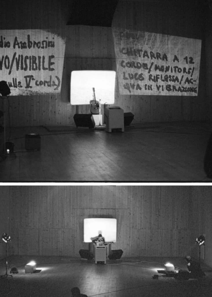 Documentazione fotografica di Paolo Cardazzo per la performance «Visivo/visibile» di Claudio Ambrosini, Sala Polivalente, Ferrara, 1978. Courtesy Collezione privata Cardazzo, Venezia.