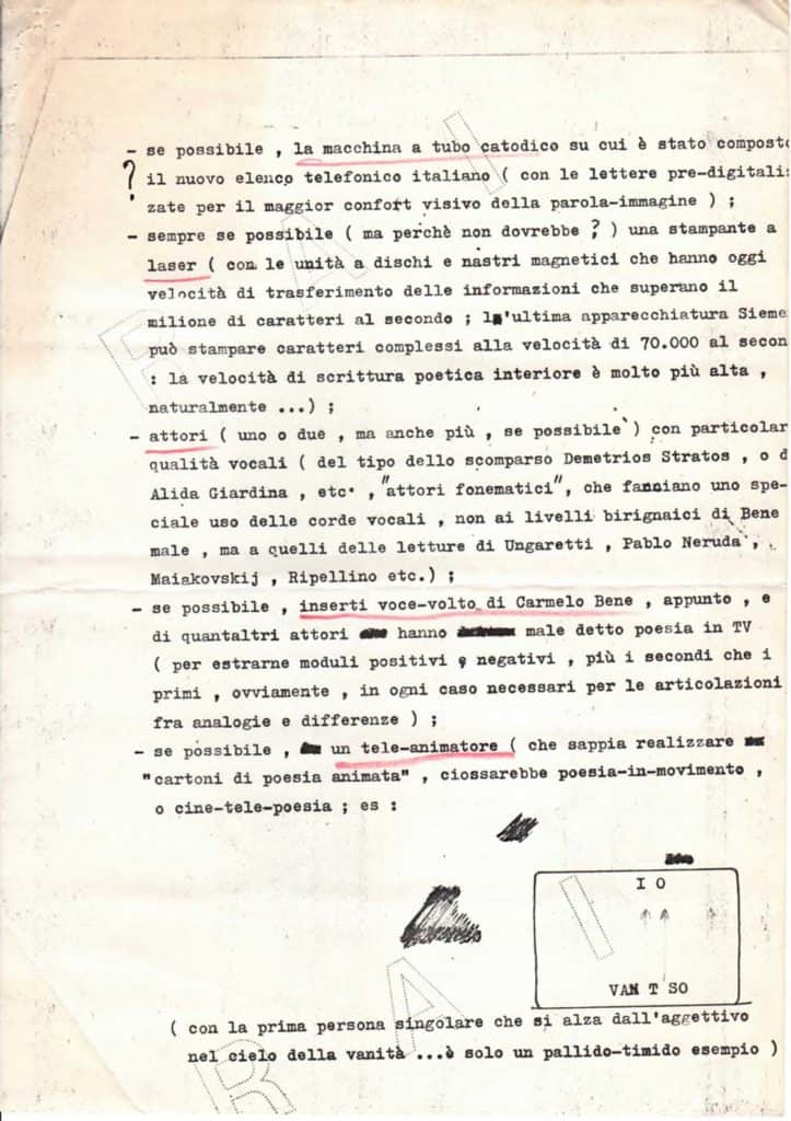 Gianni Toti, <em>Occorrenze minimali per la videopoesia</em>, dattiloscritto, 23 luglio 1979, Roma, La Casa Totiana - Poetronicart, Fondo Gianni Toti