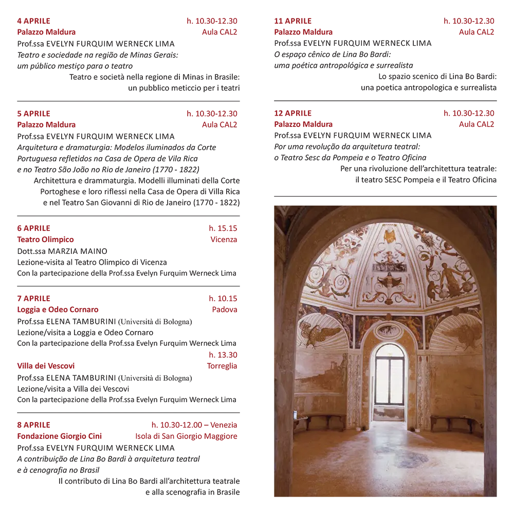 Retro Locandina ciclo lezioni luoghi e spazi del teatro moderno e contemporaneo, tra italia e brasile 4/12 aprile 2016 UniPd